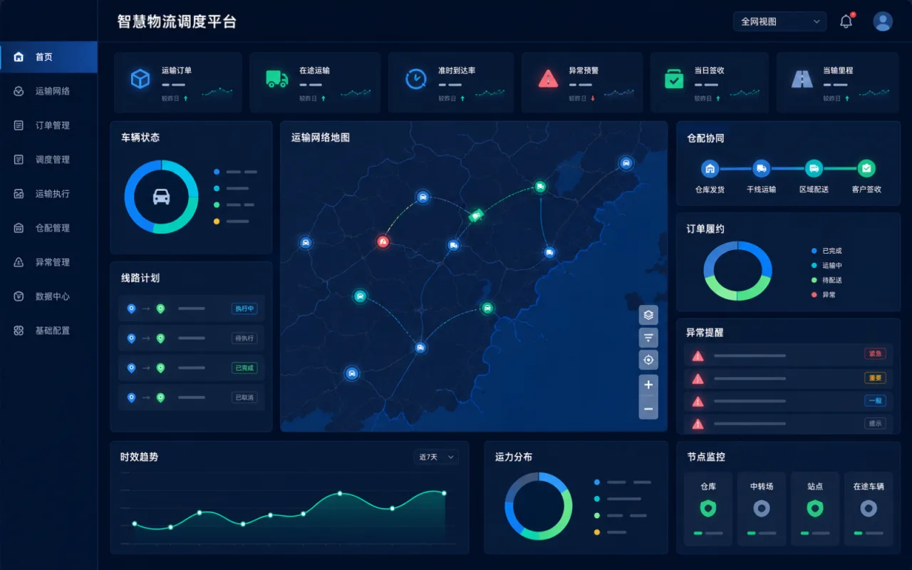 物流运输调度管理产品界面示意